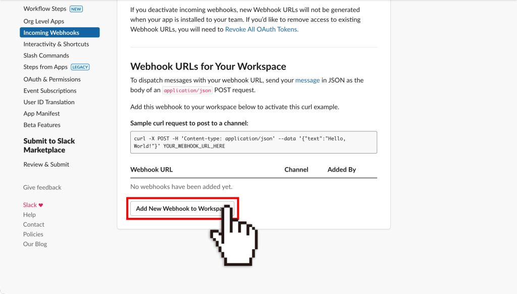 【Add New Webhook to Workspace】をクリック
